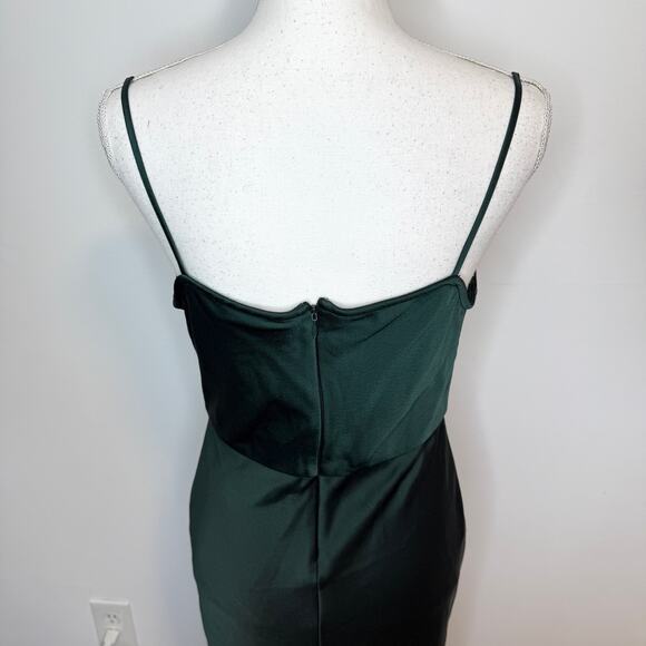 BHLDN Cali Satin Cowl Neck Midi Slip Dress In Emerald Green Size 6 - Picture 11 of 15